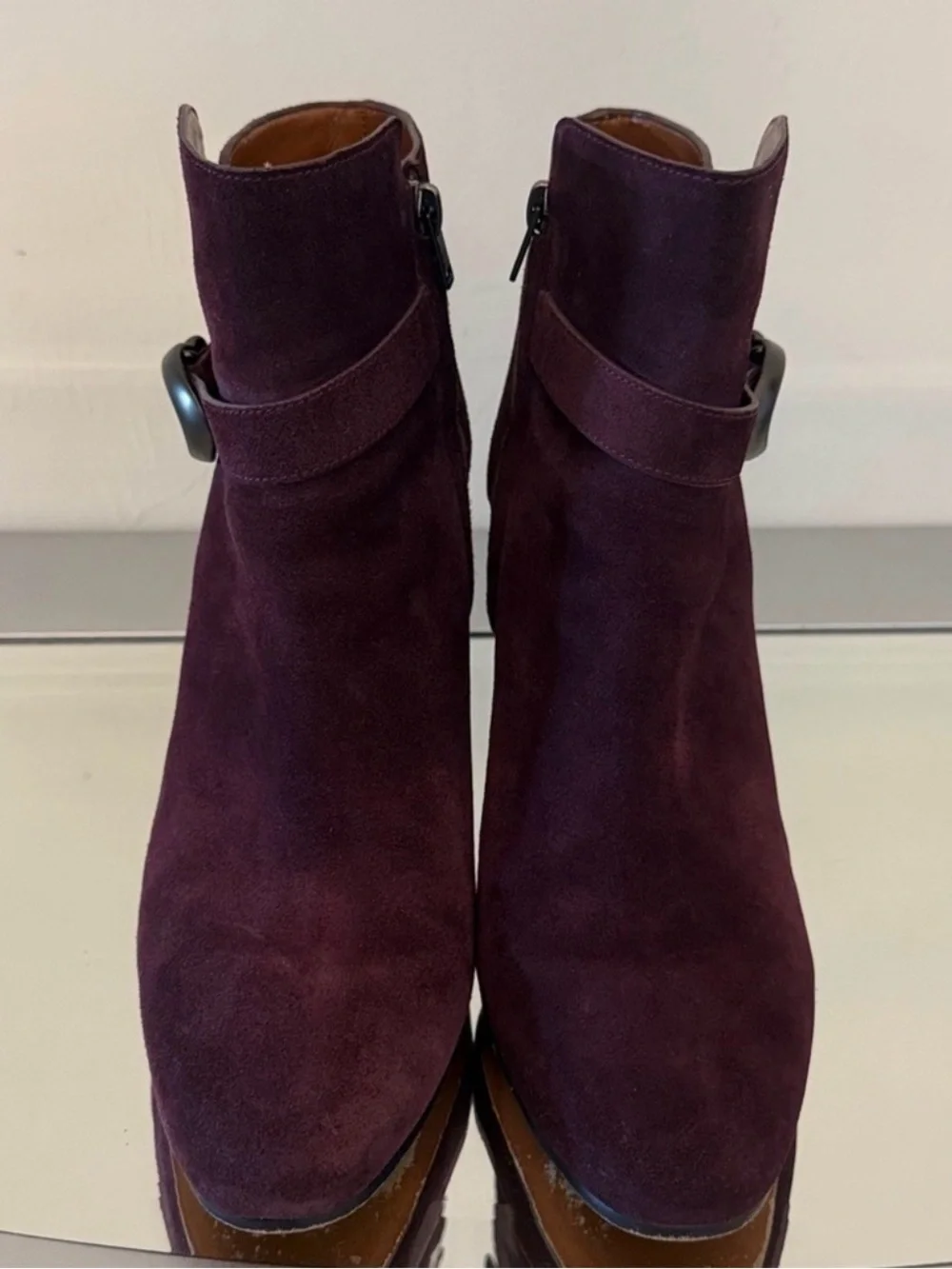 COACH Delaney Burgundy Suede Signature Buckle Ankle Booties Block Heel Size 9